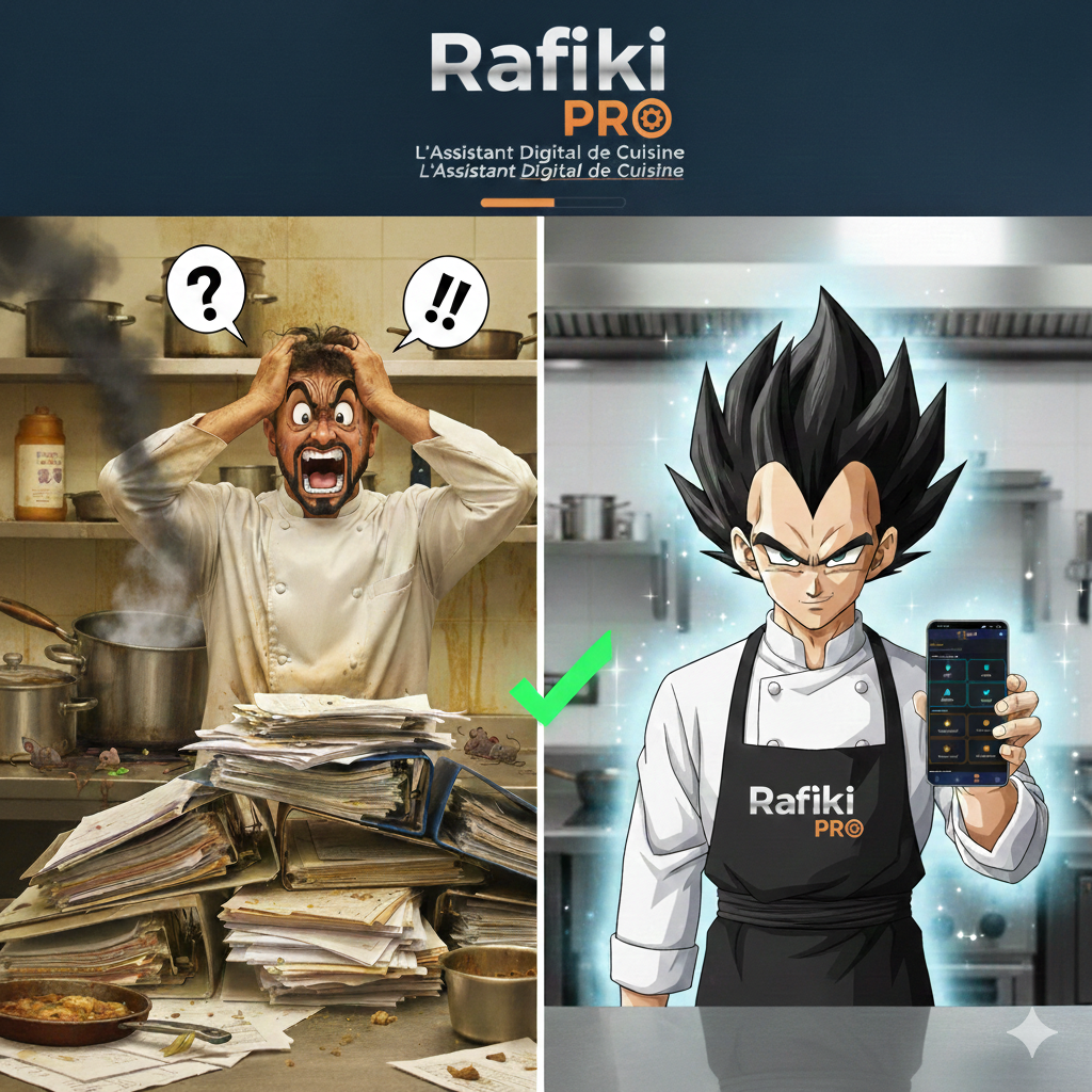 Avant / après : cuisine désorganisée contre cuisine maîtrisée avec Rafiki Pro